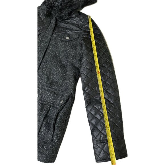 Volcom Women’s Jacket XS Black Quilted Faux Fur Hood Wool Blend Coat - Picture 9 of 10